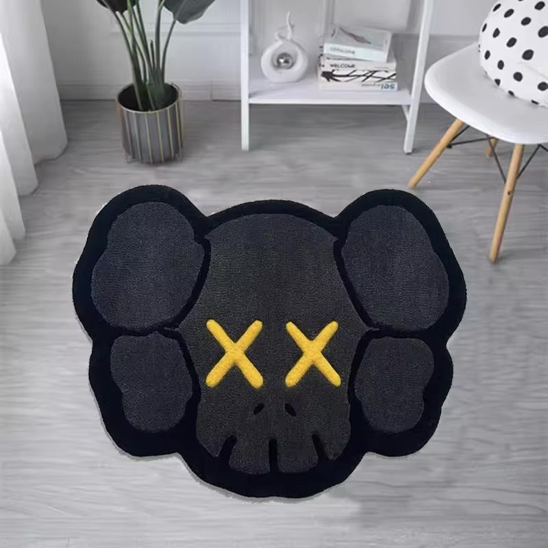 Black and Gold KAWS Head Custom Rug, Front Side