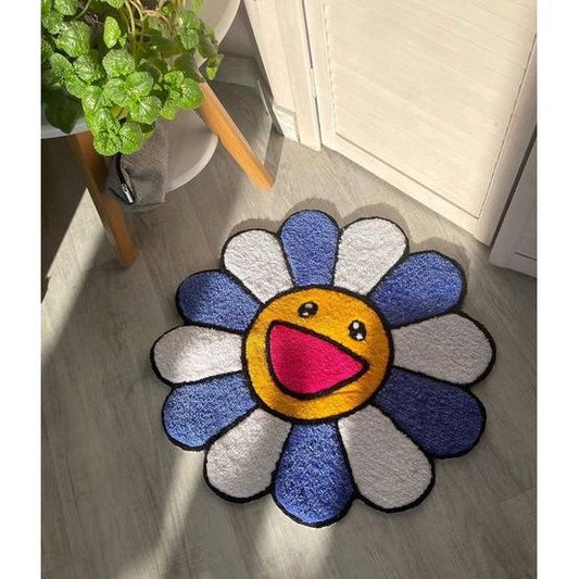 Tufted Blue Flower Custom Rug, Front Side