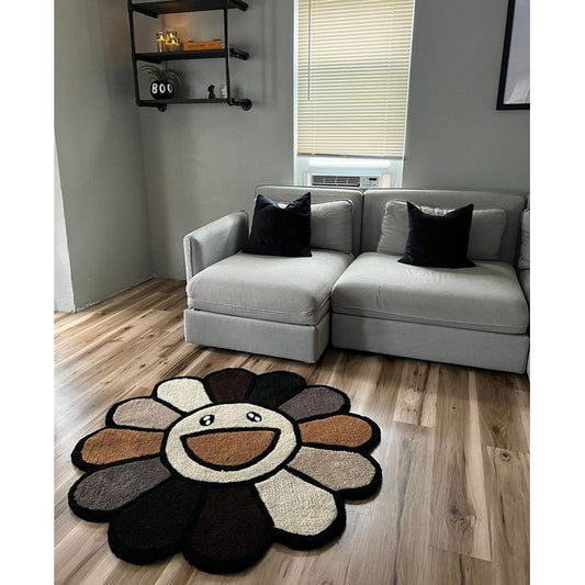 Tufted Brown Flower Custom Rug, Front Side