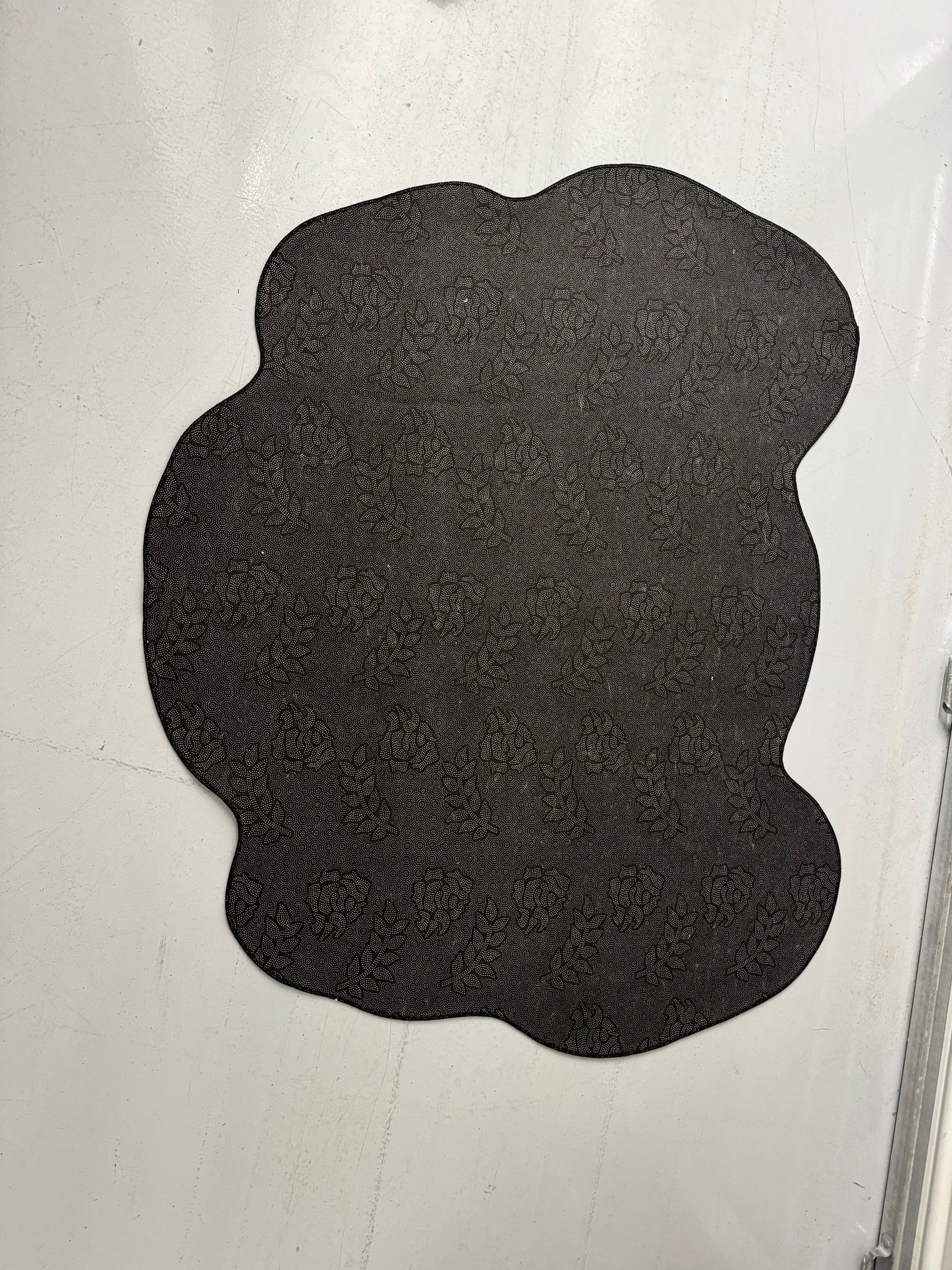 Printed Black and Gold KAWS Head Custom Rug, Back Side, Antislip Backing