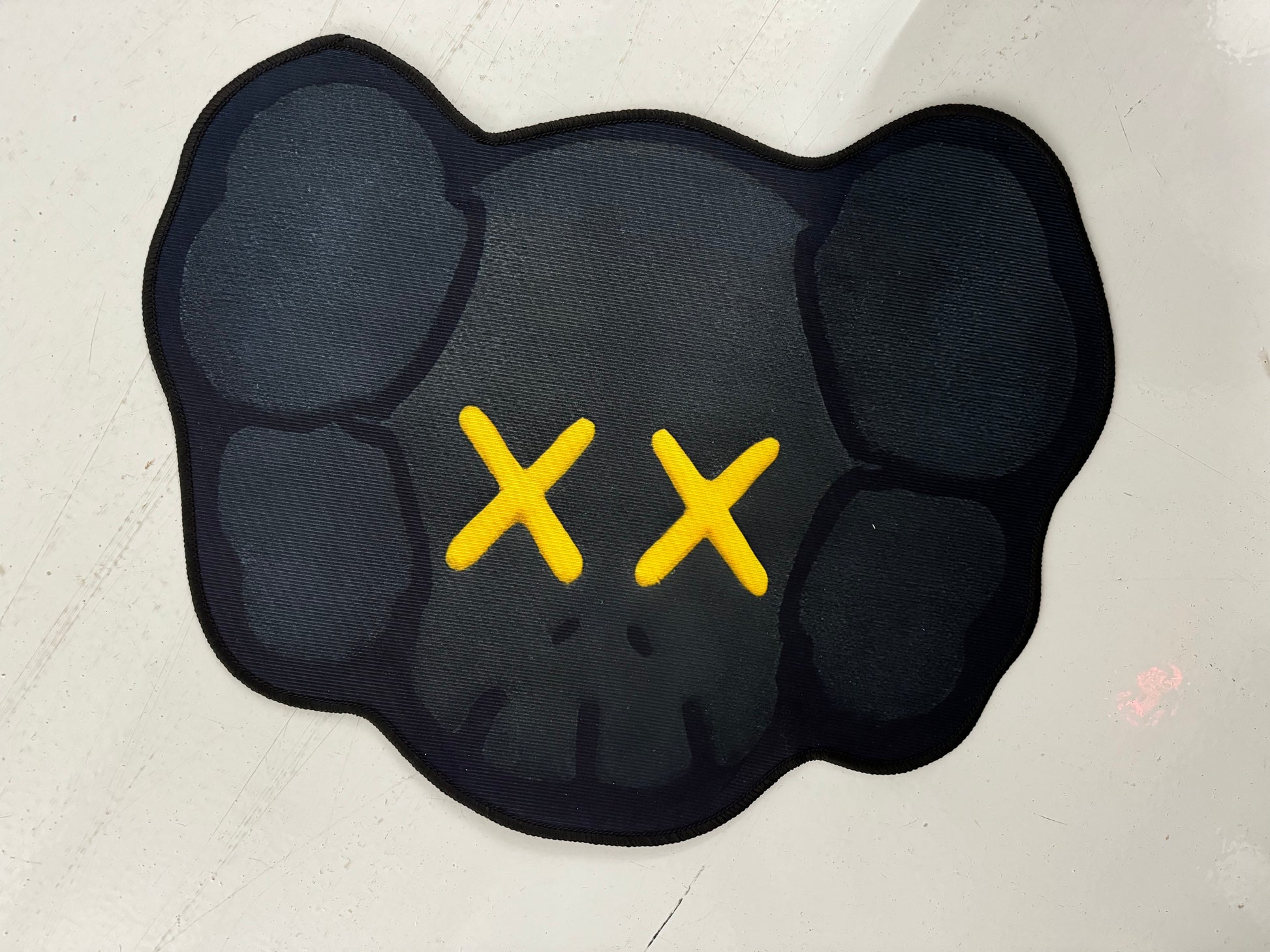 Printed Black and Gold KAWS Head Custom Rug, Front Side