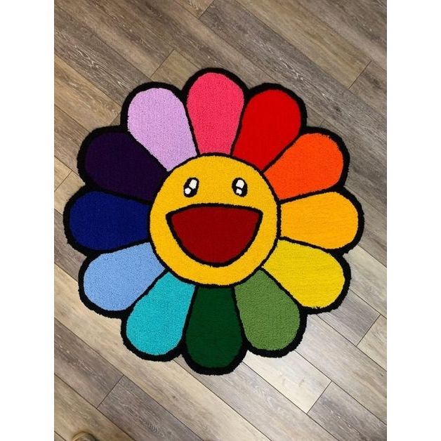 Tufted Rainbow Flower Rug, Custom Rug, Front Side