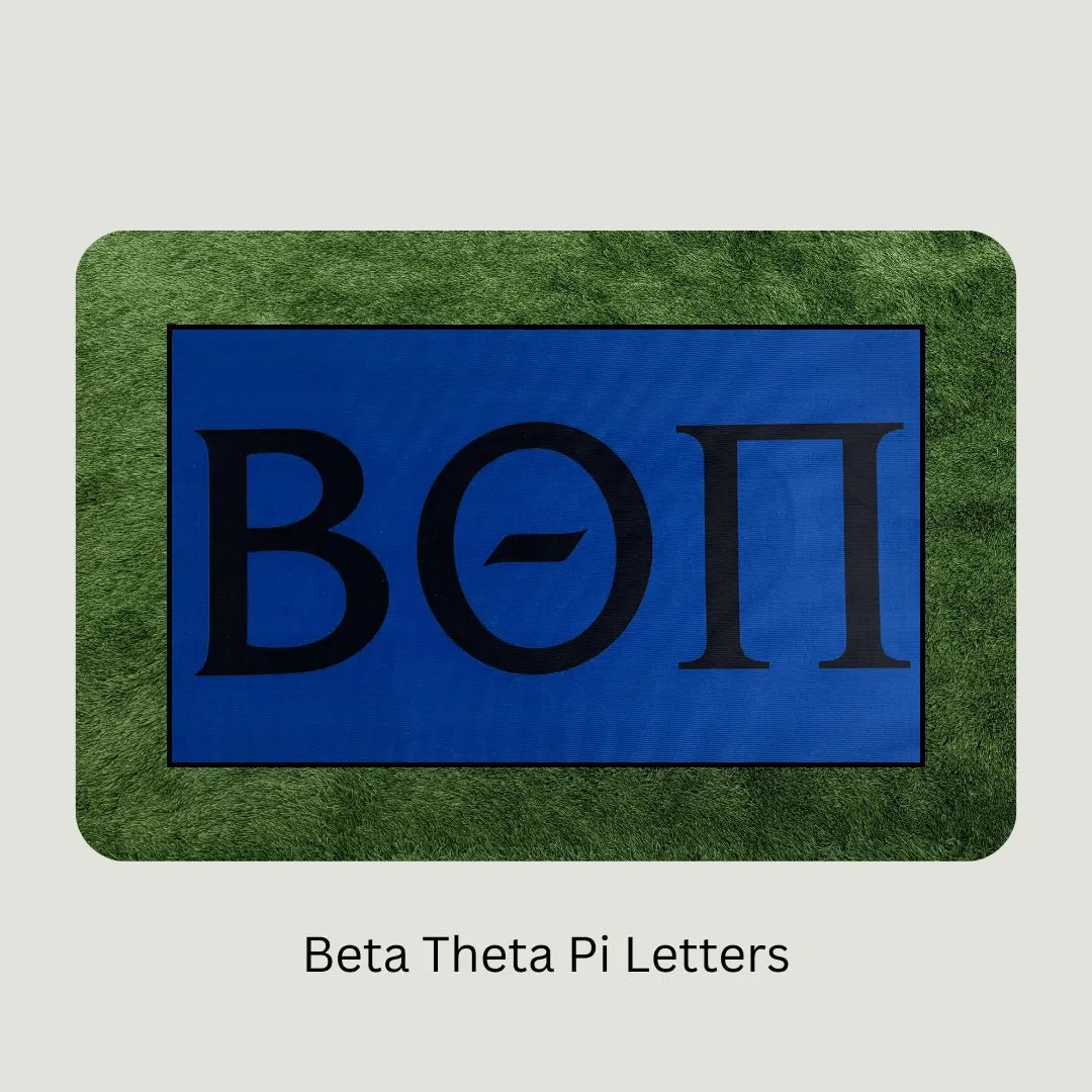 Beta Theta Pi Custom Greek Letter Rug – Blue Fraternity Floor Decor - Custom Rug | Sirenicate Rugs