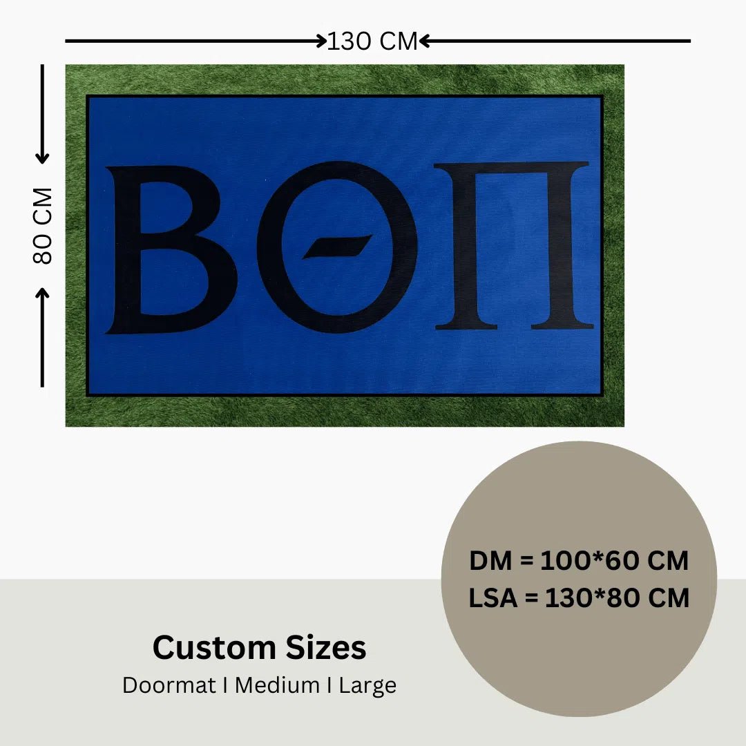 Beta Theta Pi Custom Greek Letter Rug – Blue Fraternity Floor Decor - Custom Rug | Sirenicate Rugs