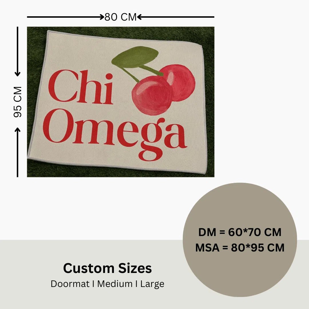 Chi Omega Custom Sorority Rug – Official Sorority Design with Cherry Motif - Custom Rug | Sirenicate Rugs