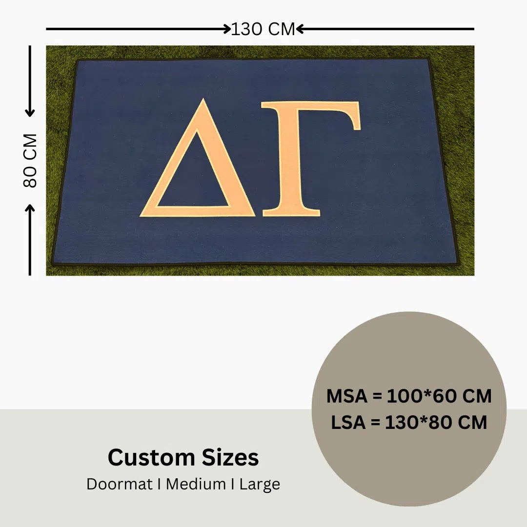 Delta Gamma Custom Rug – Greek Letters in Pink & Blue | Personalized Sorority Rugs - Custom Rug | Sirenicate Rugs