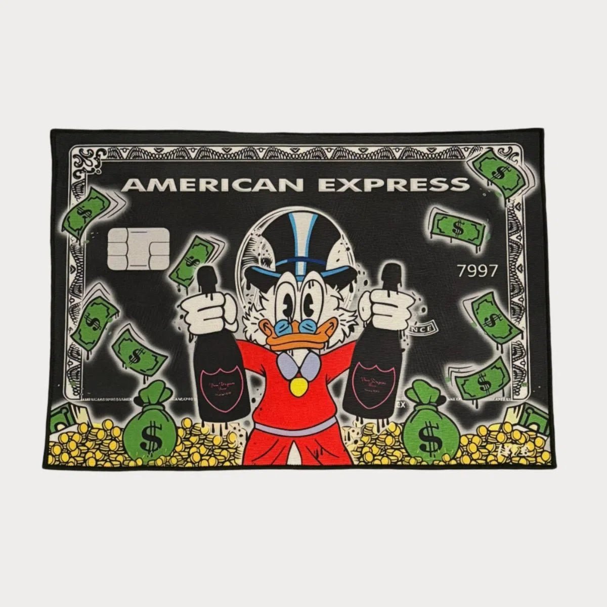 Donald Duck with Bottles Black Amex Rug - Custom Rug | Sirenicate Rugs